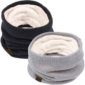 Women's H-black + grey Scarf Winter Double-Layer Neck Warmer Knit Fleece